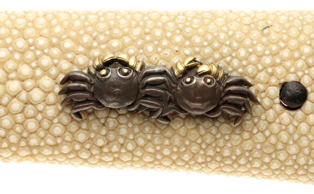 茶石目地塗青貝微塵散二分刻鞘小さ刀拵 短刀 銘 兼景(新々刀) - Photo 4