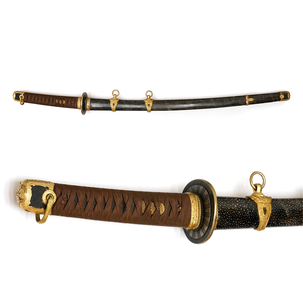 海軍太刀型軍刀拵(鮫皮研出鞘)- Tachi type Japanese navy koshirae - 18-021