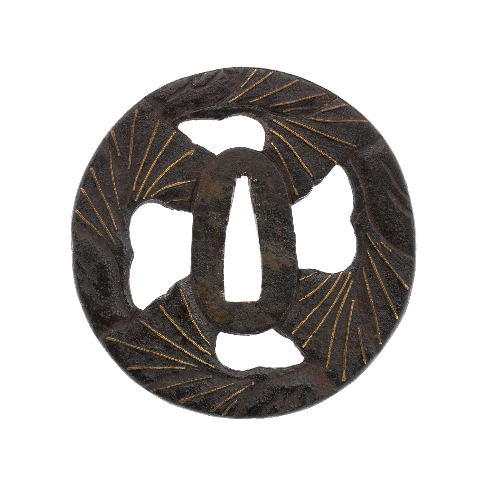 銀杏図鐔 無銘(平安城象嵌)Mumei(Heianjo zogan) 12-1330 - Photo 2