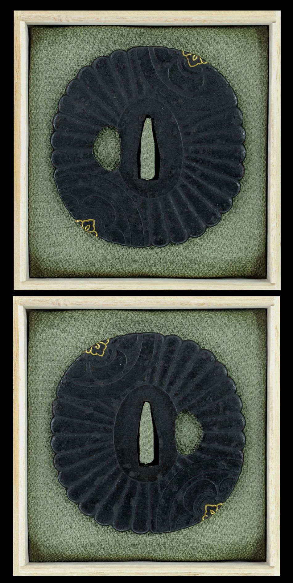Tsuba [Mumei Kiku-ni-Marutate-Mokko-Kamon-chirashi-zu Tsuba] - Photo 2