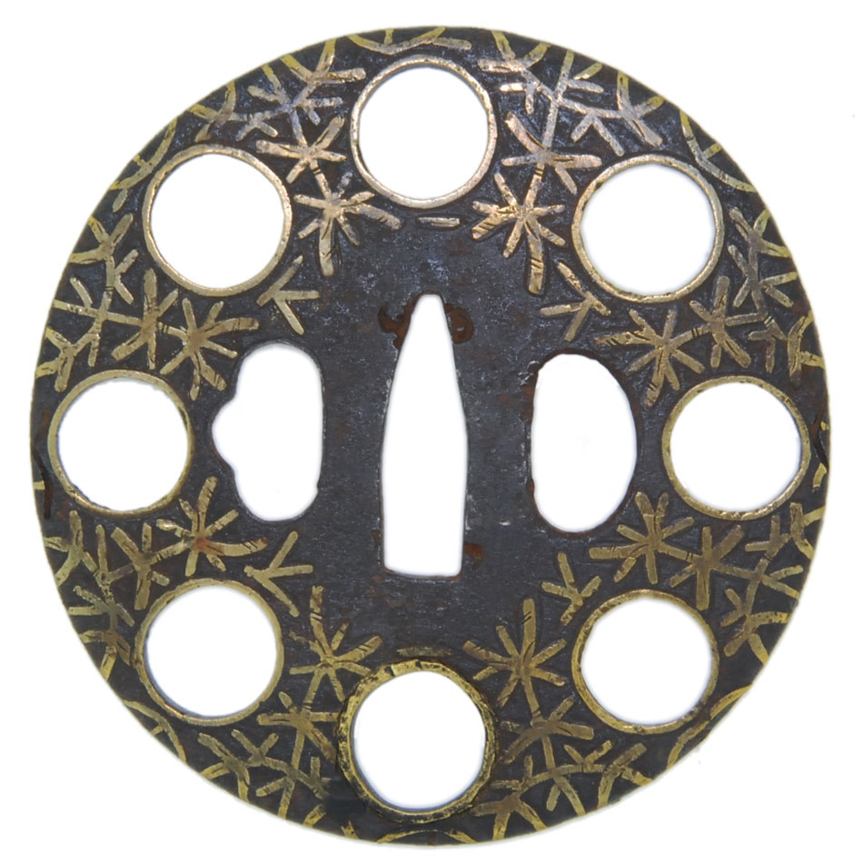 Tsuba [Kuyoumonsukasi Mizumochirashizu Tsuba][N.B.T.H.K] Hozon Tousougu - Photo 3