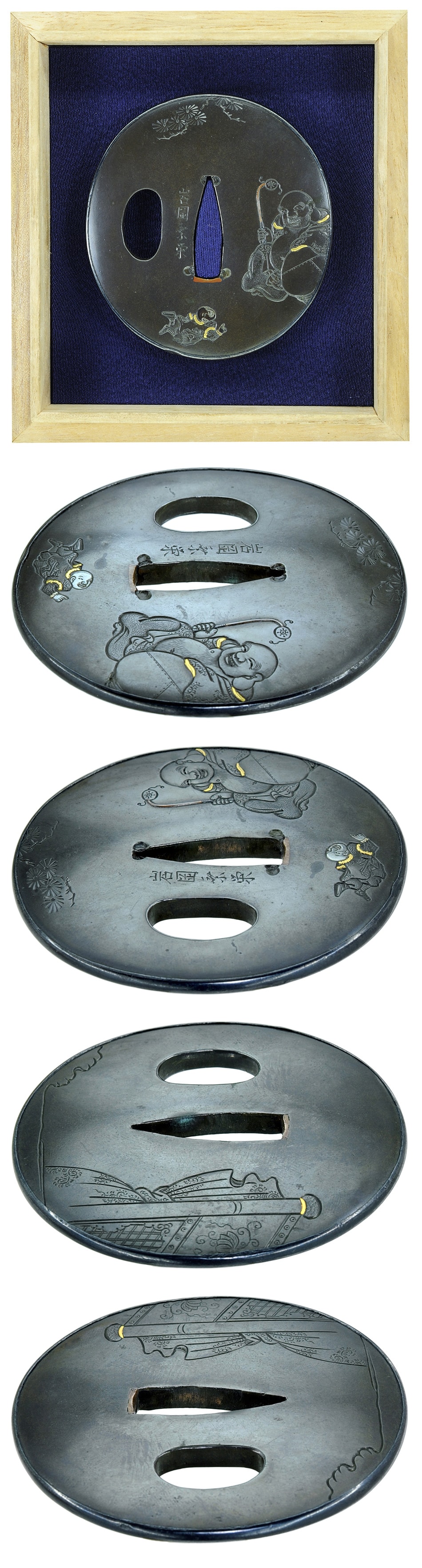 Tsuba [Mei Iwaoka Joei Hotei-Karako-zu Tsuba][N.B.T.H.K] Hozon Tousougu - Photo 4