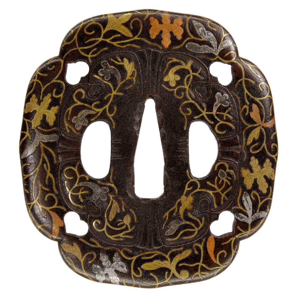 Tsuba [Washida Mitsunaka Kirimon Karakusa-zu Tsuba][N.B.T.H.K] Hozon Tousougu - Photo 2
