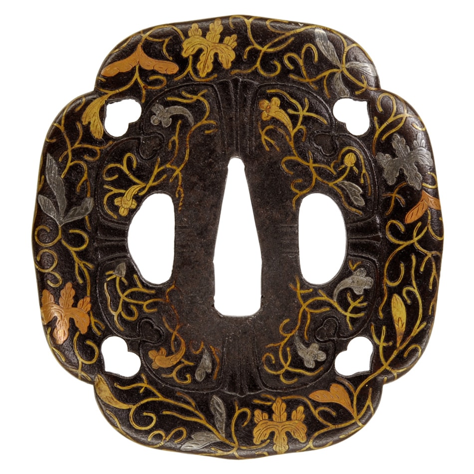 Tsuba [Washida Mitsunaka Kirimon Karakusa-zu Tsuba][N.B.T.H.K] Hozon Tousougu - Photo 3