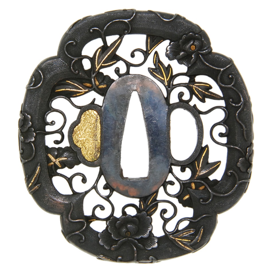Tsuba [Mino Botan-Karakusa-Sukashi Tsuba][N.B.T.H.K]Hozon Tousougu - Photo 3