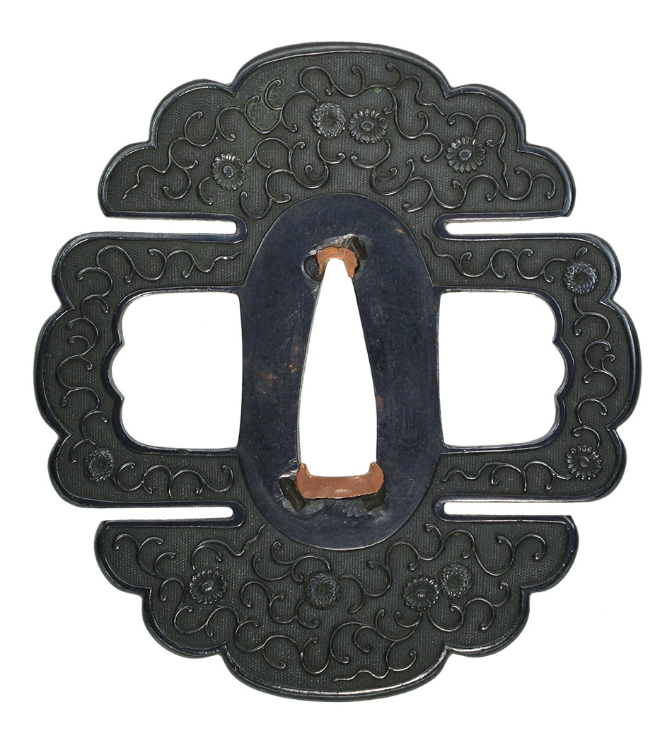 Tsuba [Owari-Kinkou Kikka-Karakusa-zu Tsuba][N.B.T.H.K] Tokubetsu Hozon Tousougu - Photo 2