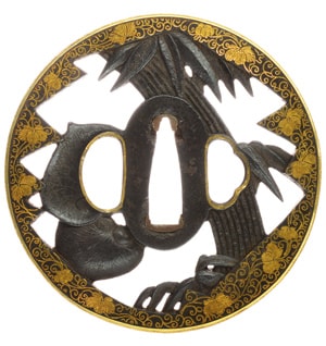 Tsuba [Mumei Kyosyoami Take-sasa-aoi-sukashi-tsutakarakusazu-Tsuba][N.B.T.H.K] Tokubetsu Hozon Tousougu