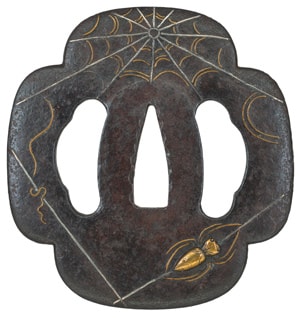 Tsuba [Mumei Edo-Higo Sayu-Matsu-Sukashi-Kumo-Zu-Tsuba][N.B.T.H.K] Hozon Tousougu