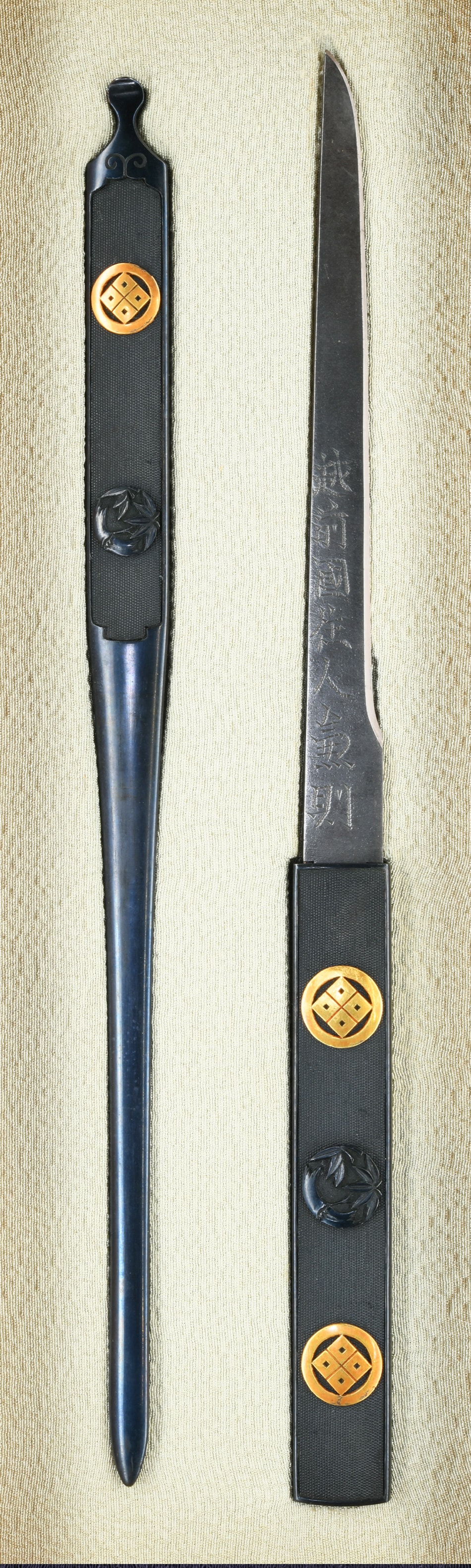 Kozuka Kougai [Mumei(Yoshioka) Maruni-Yotumemon Kiritake-Sasamarumon-Zu] [N.B.T.H.K] Hozon Tosougu - Photo 2