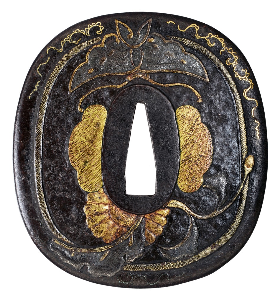 Tsuba [Kumagaya-ha Kiku-karakusa-cho-zu-Tsuba][N.B.T.H.K] Hozon Tousougu - Photo 2