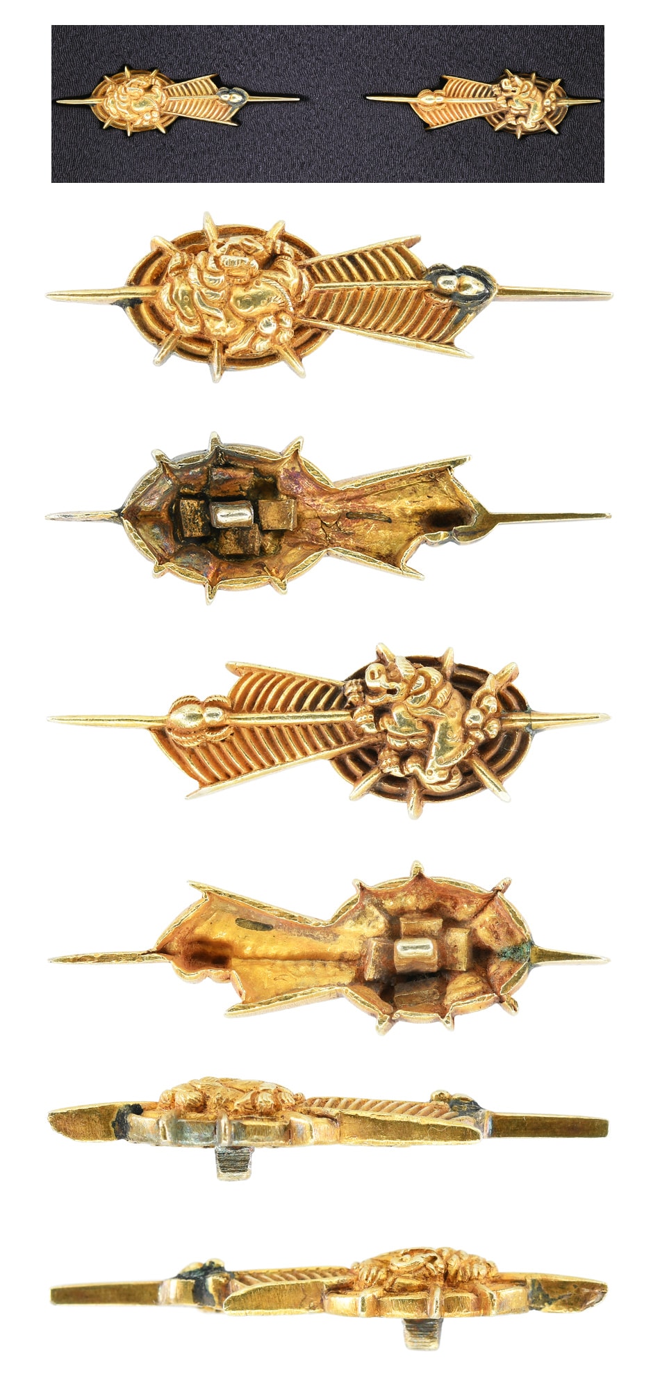 Menuki [Mumei Kyokinko Kumo-ni-Shishi-zu Menuki] [N.B.T.H.K]Hozon Tousougu - Photo 3