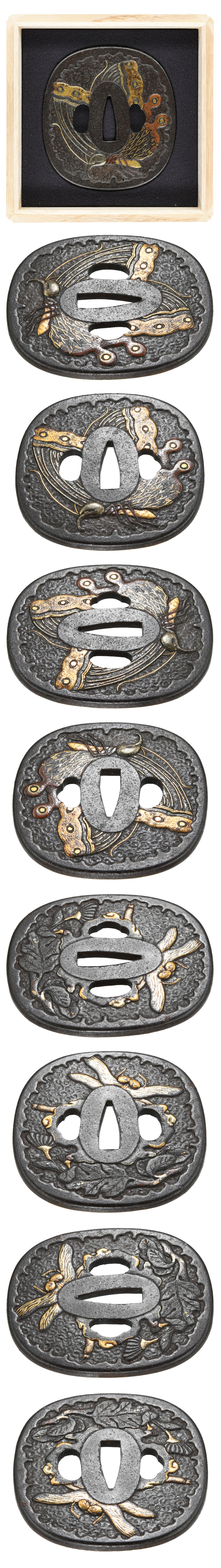 Tsuba [Mumei Toryusai-ha Agehacho-Kachimushi-zu Tsuba][N.B.T.H.K]Tokubetsu Hozon Tousougu - Photo 4