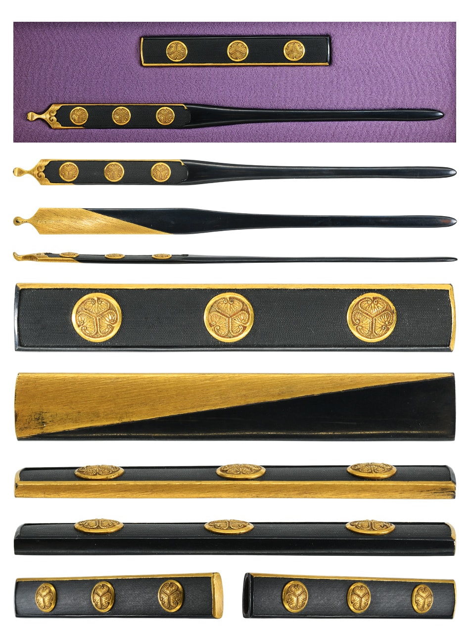 Kozuka Kogai [Mumei Yoshioka Mitsuba-aoi-mon Sanso-zu] [N.B.T.H.K] Hozon Tousougu - Photo 3