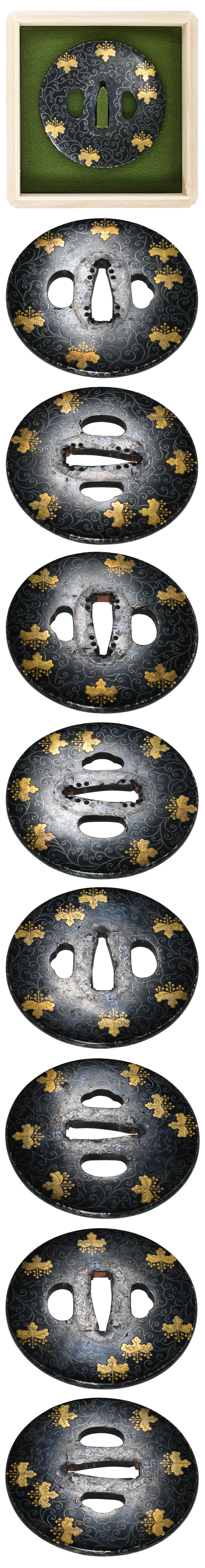 Tsuba [Mumei Kagazogan Kirimon-Chirashi-Karakusa-zu Tsuba][N.B.T.H.K]Tokubetsu Hozon Tousougu - Photo 4