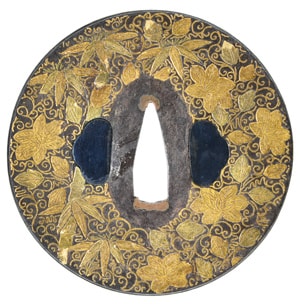 Tsuba [Mumei Awakenjo Nezasa-Tessen-Karakusa-zu Tsuba][N.B.T.H.K]Tokubetsu Hozon Tousougu