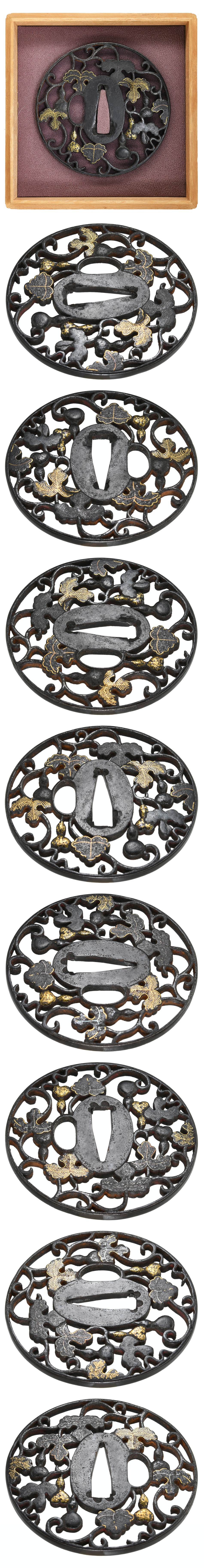 Tsuba [Mumei Kyo-Syoami Hyotan-Karakusa-Sukashi Tsuba][N.B.T.H.K] Hozon Tousougu - Photo 4