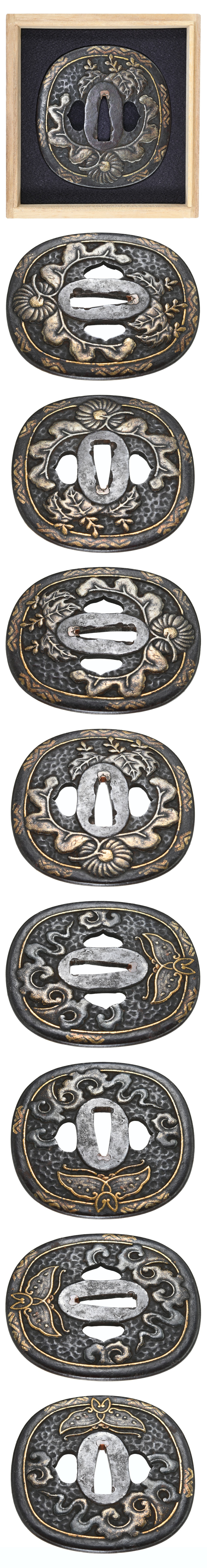 Tsuba [Mumei Kumagai-ha Kiku-Kiri-Cho-Karakusa-zu Tsuba][N.B.T.H.K]Tokubetsu Hozon Tousougu - Photo 4