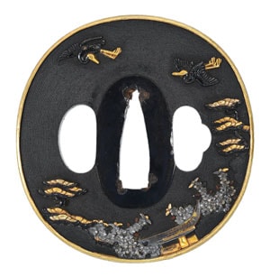 Tsuba [Mumei Kaga-kinkou Shatou-Niwa-Tsuru-zu Tsuba][N.B.T.H.K] Tokubetsu Hozon Tosogu