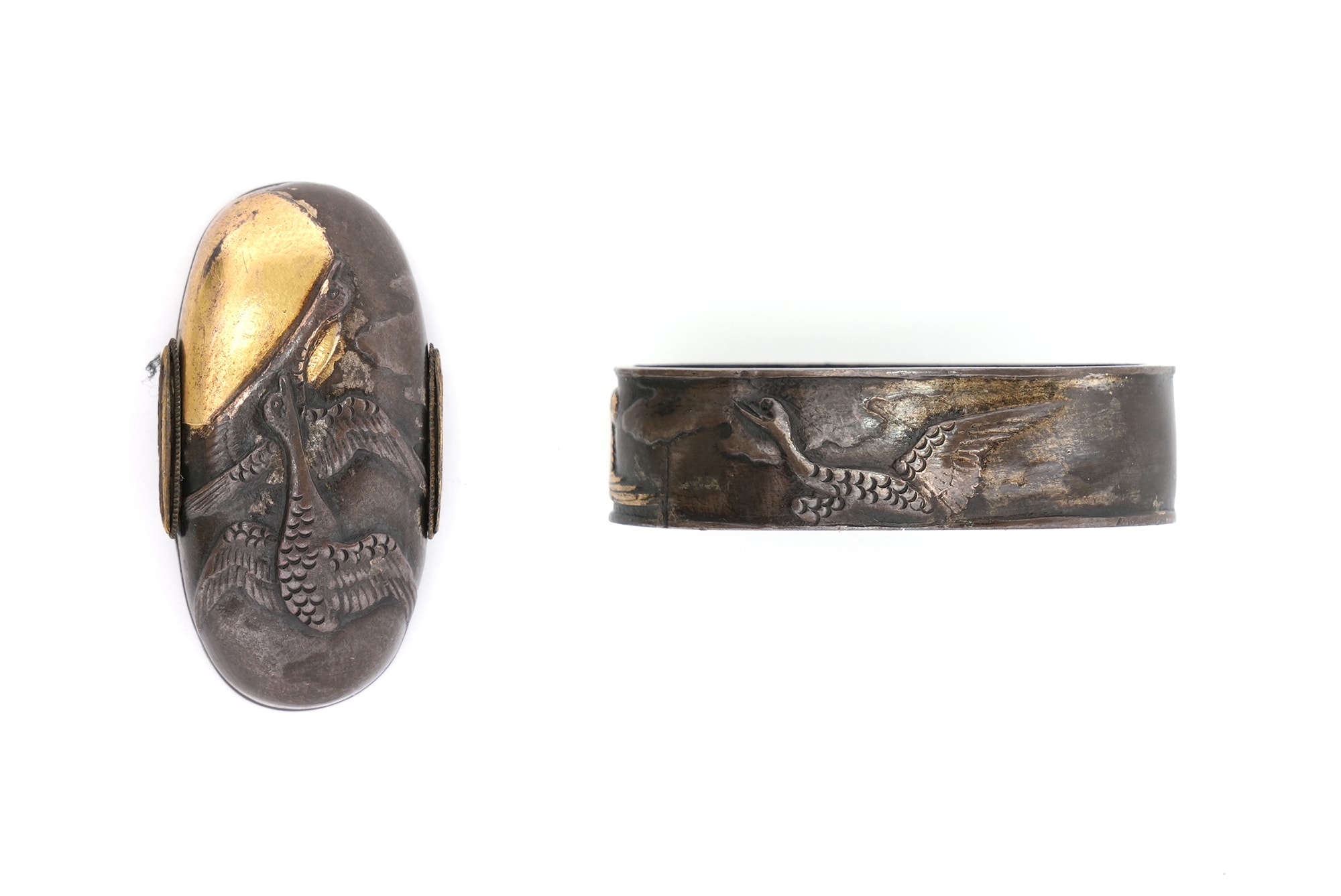 陽下雁図縁頭 無銘 -Mumei- 14-257 - Photo 2