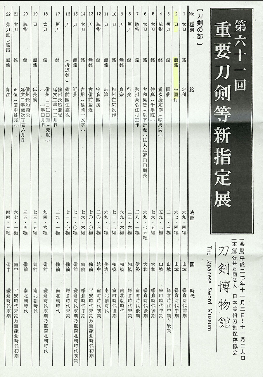 来国行（来派の祖）（無銘）（重要刀剣） Rai Kuniyuki - Photo 29