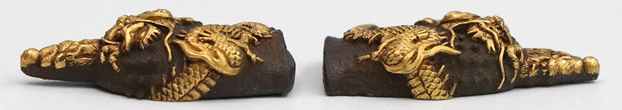 e-17 大小縁頭 鉄元堂正楽（金印）敏行 雨乞図（日本刀大鑑所載）・目貫 短冊銘鉄元堂正楽（印）敏行 道成寺図 鉄地金象嵌（特別保存刀装具） - Photo 24