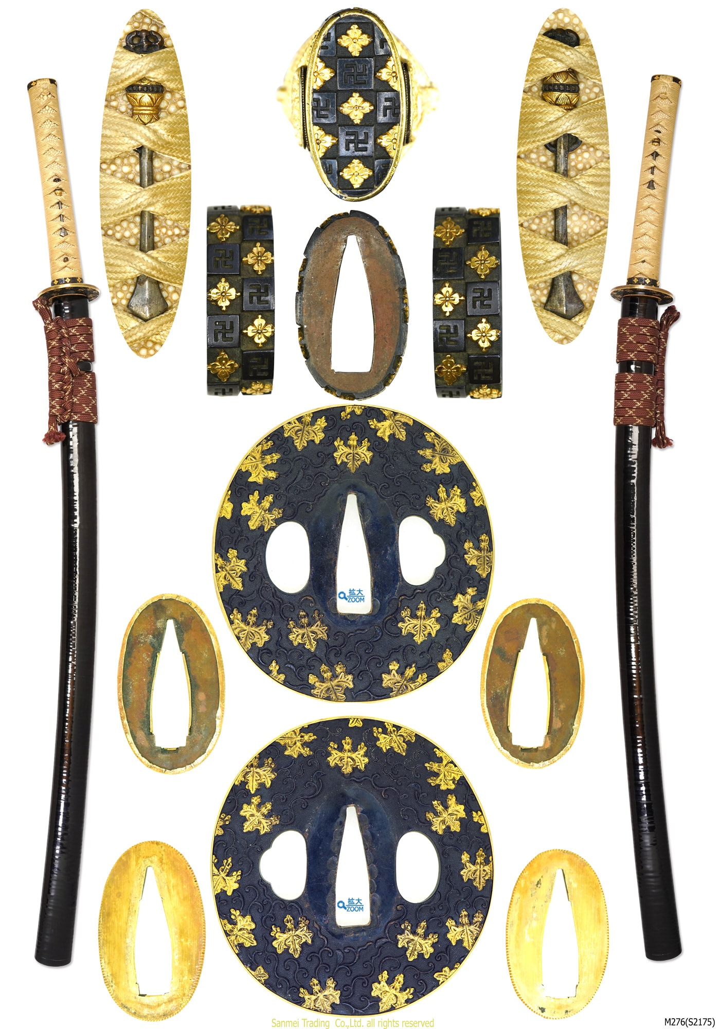 Katana signed Kawachi-no-kami KUNISUKE with) Black lacquered notches carved scabbard Uchikatana Koshirae - Photo 3