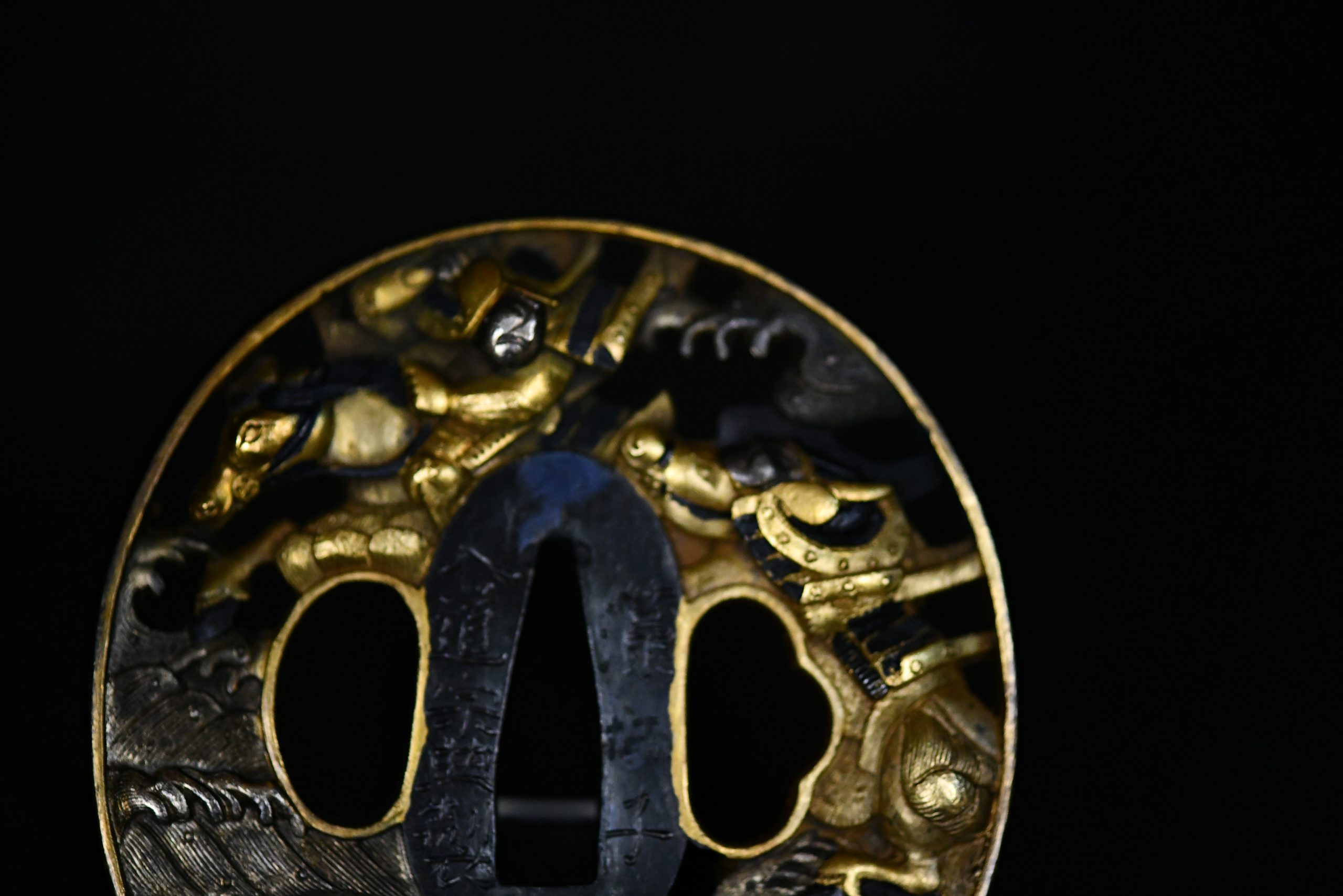 Shakudo Marugata Soten Tsuba Samurais - Photo 11