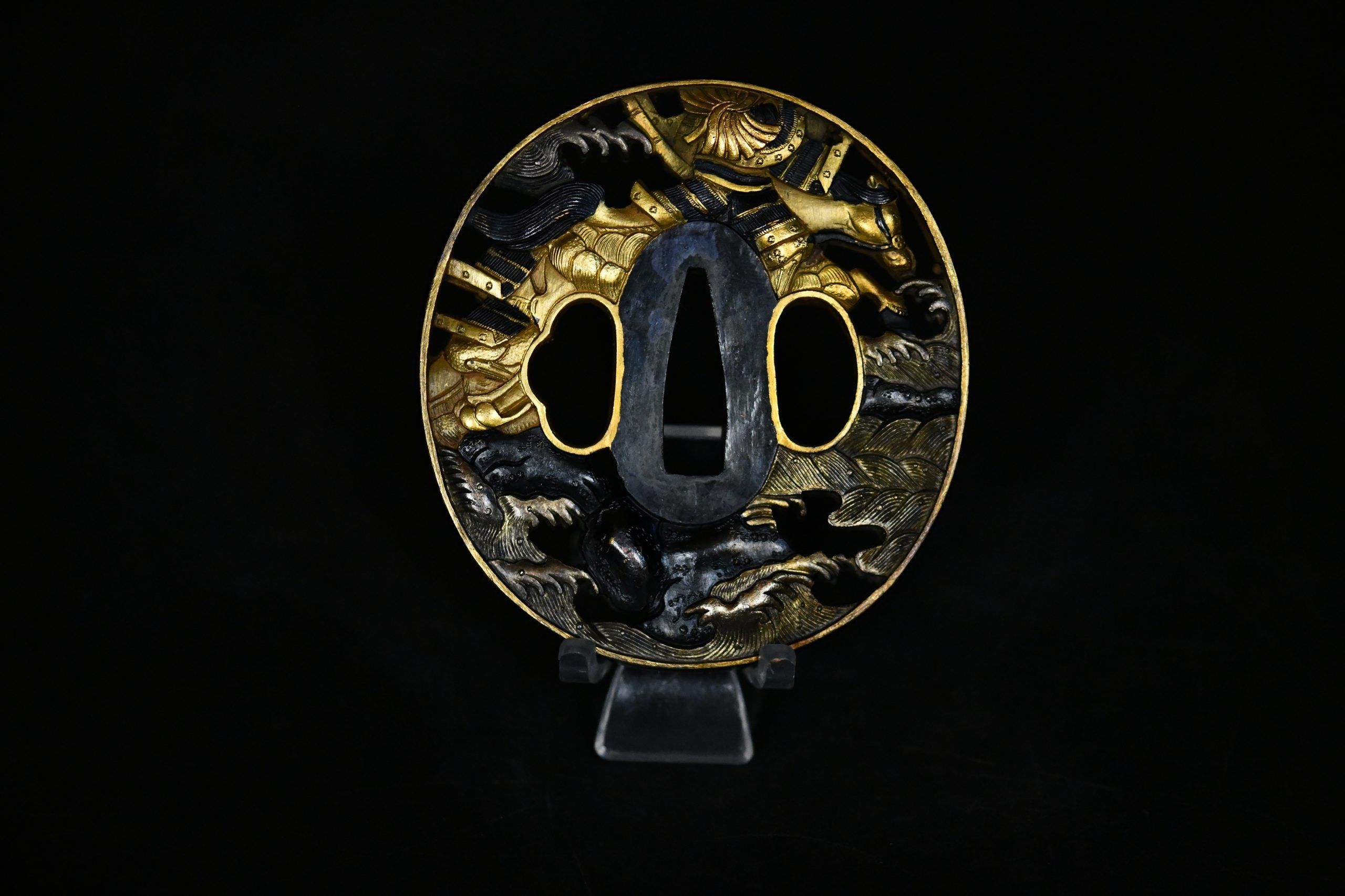 Shakudo Marugata Soten Tsuba Samurais - Photo 8