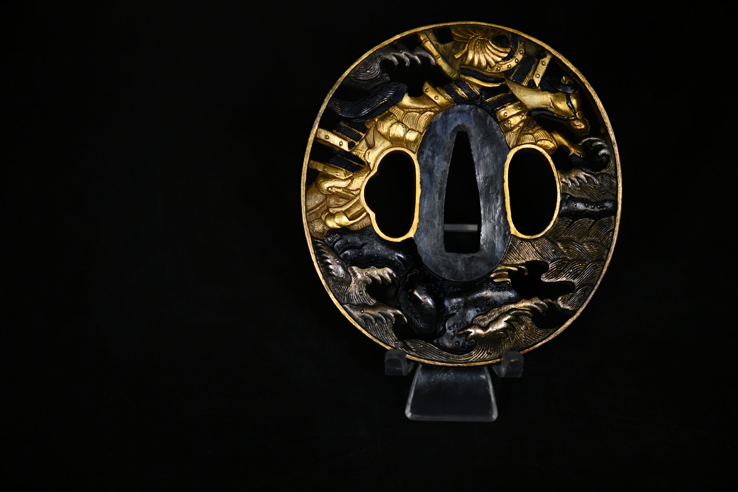 Shakudo Marugata Soten Tsuba Samurais - Photo 6