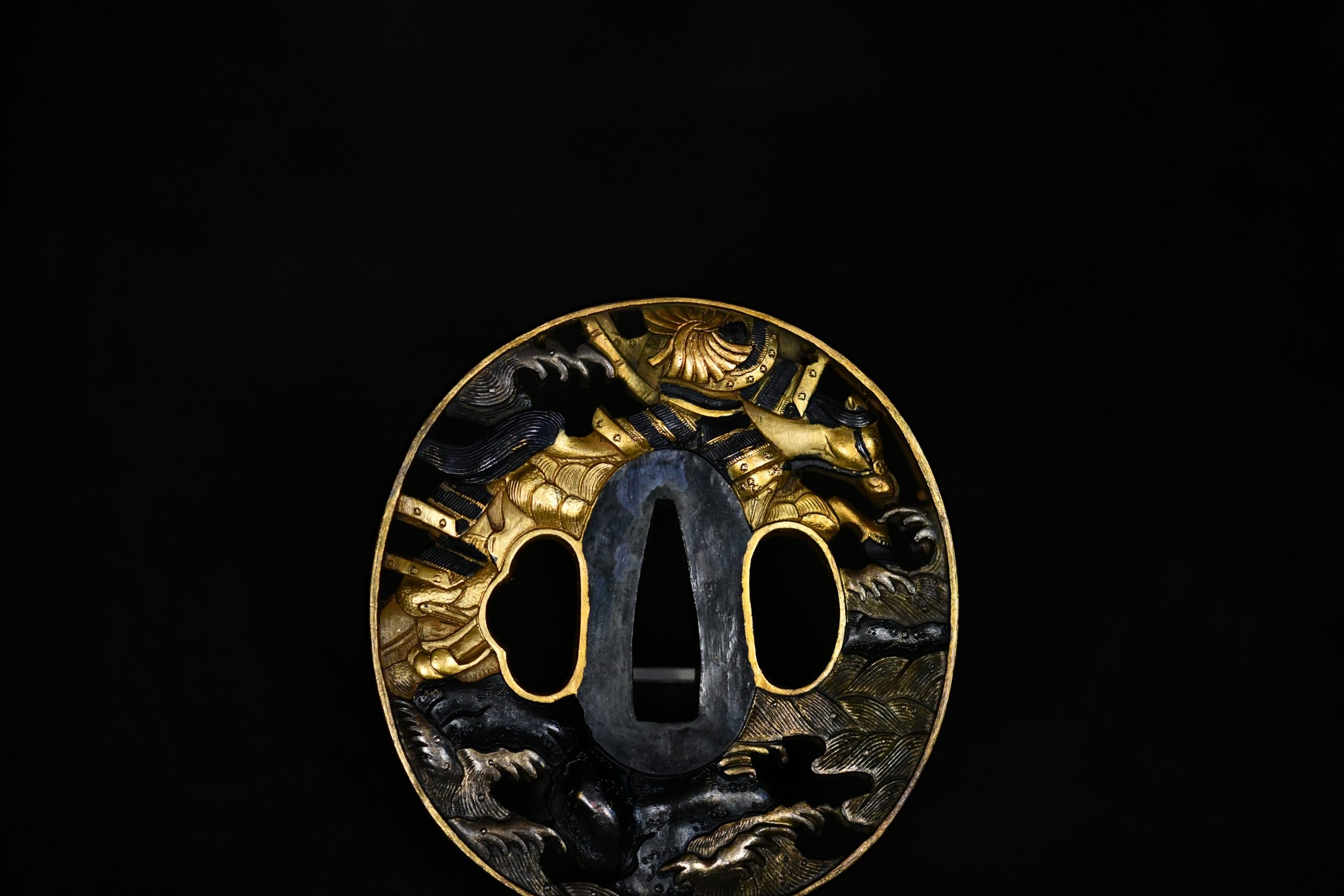 Shakudo Marugata Soten Tsuba Samurais - Photo 5
