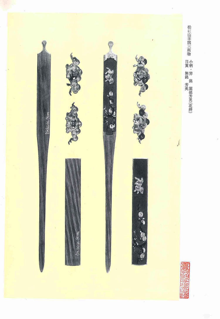 小柄・笄 銘 園部芳英(花押) 目貫 無銘 芳英 - Photo 24