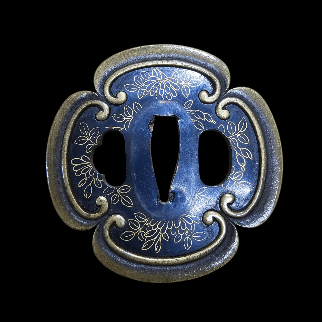 03-506 【保存刀装具】四方鐶牡丹図 伊予正阿弥