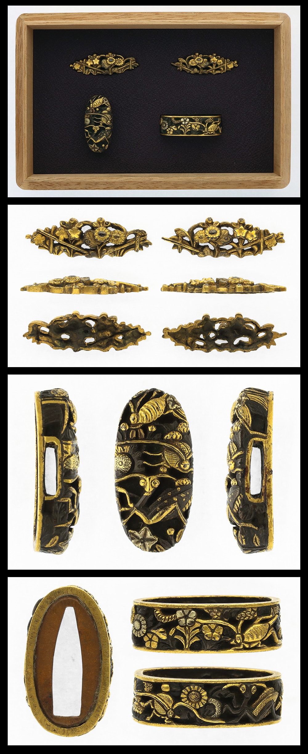 Set of Tosogu: (Fuchikashira, Menuki): Mumei(unsigned):Autumn glasses