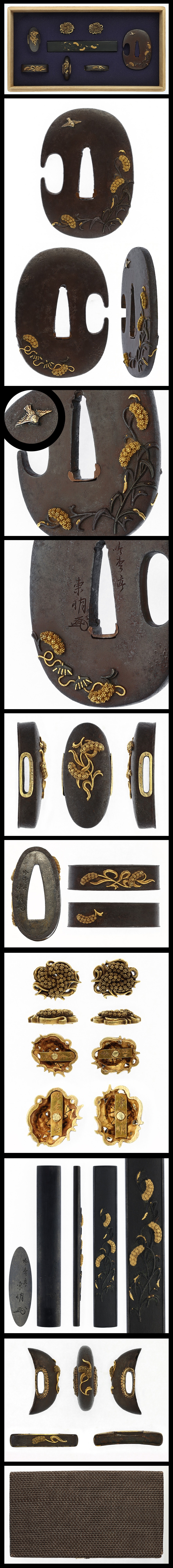 Set of Tosogu:Tomei:Tsuba, Kozuka, Fuchi-Kashira, Menuki, Ura-gawara, Kurikata (NBTHK Juyo Tosogu, 65th): Millet