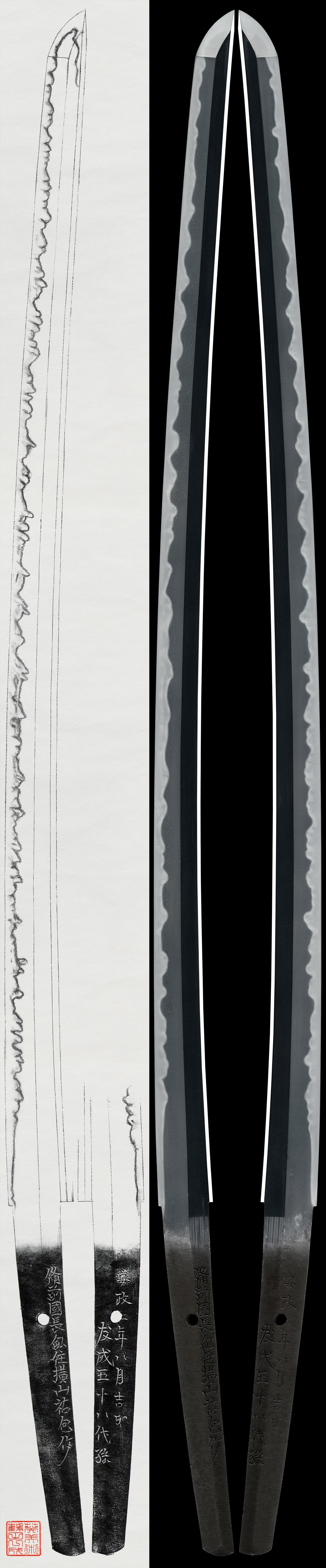 Katana:Bizen no Kuni Osafune ju Yokoyama Sukekane Saku An auspicious day in August, Ansei 2 (1855) 58th Generation Descendant of Tomonari (NBTHK Hozon Token)