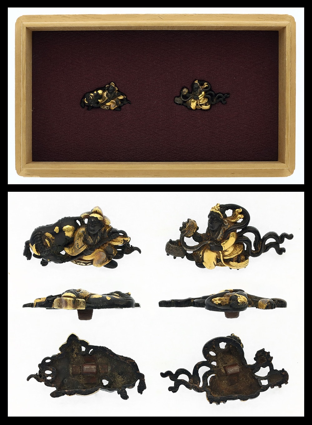 Menuki:Unsigned (Attributed to Tsujo): Cowherd and Weaver Girl Design (NBTHK Hozon Tosogu)