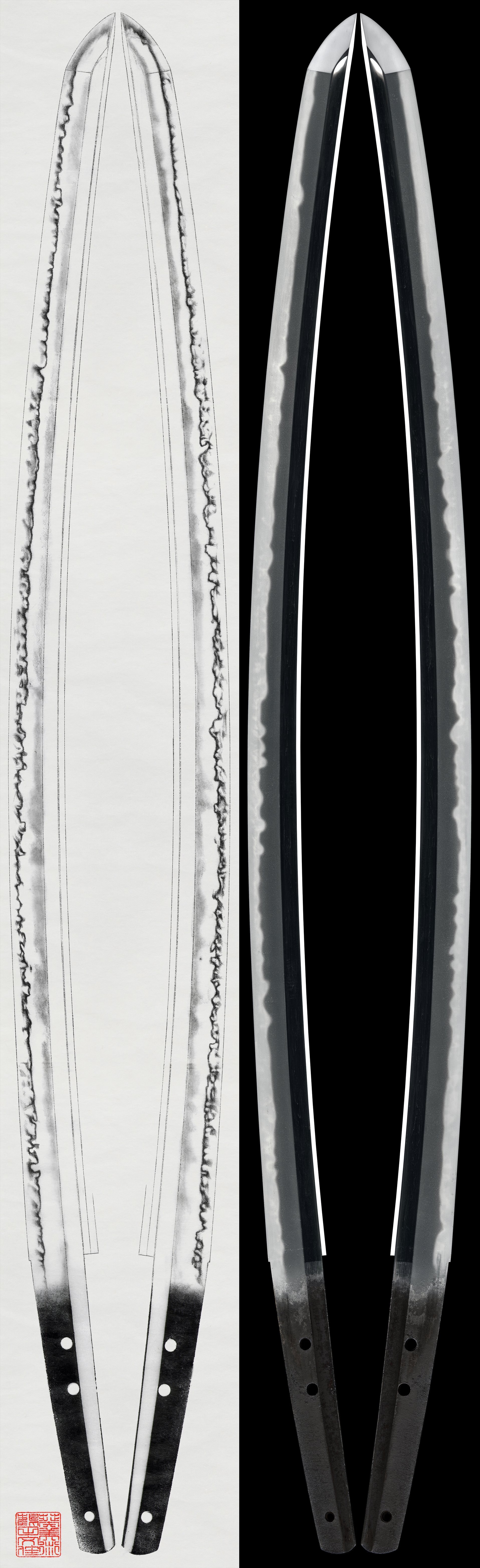 Daisho - Jubi - by Osafune Nagamitsu - Dai Sho: Katana (Important Art Object): Mumei (Den Nagamitsu) / Wakizashi: Mumei (Sekishu Naotsuna)