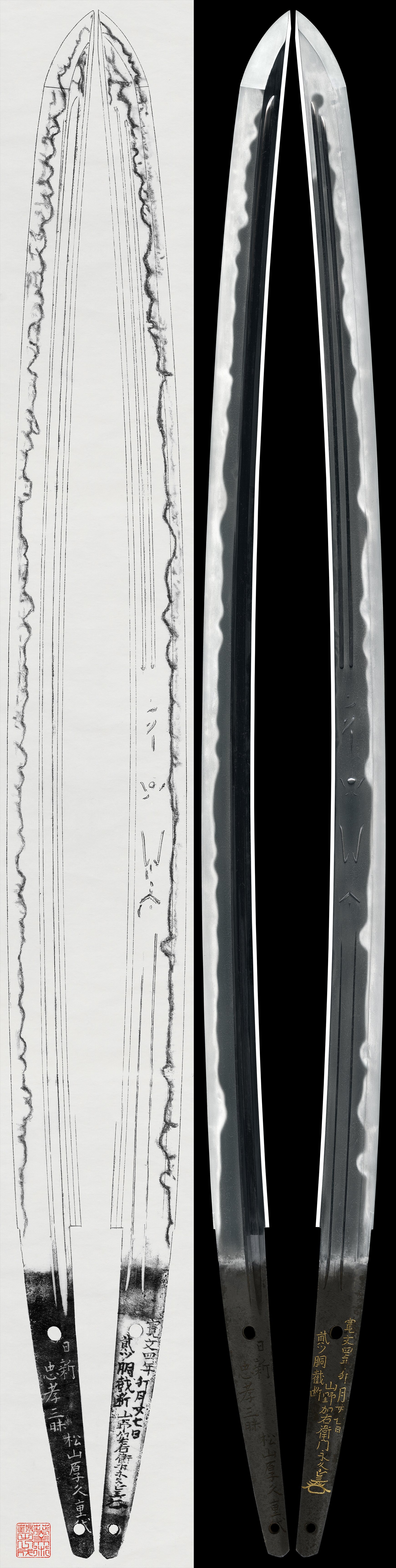 Katana:Mumei (1st Generation Echizen Yasutsugu) with Saidan-mei and Kiritsuke-mei (NBTHK Hozon Token)