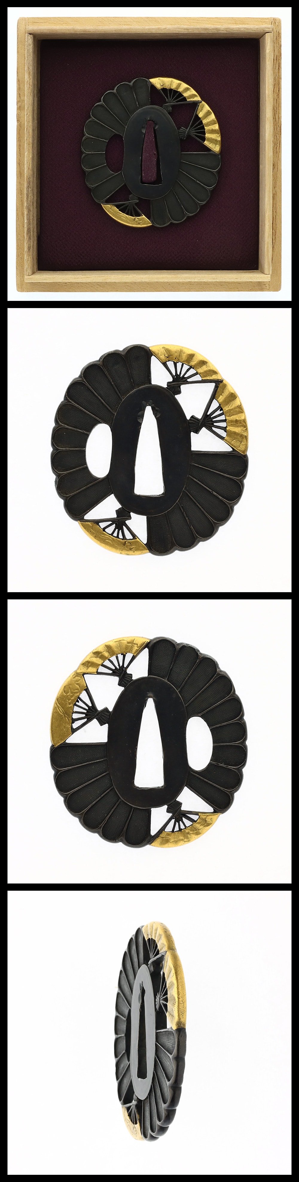 Tsuba: Mumei(Unsigned) fan and chrysanthemum