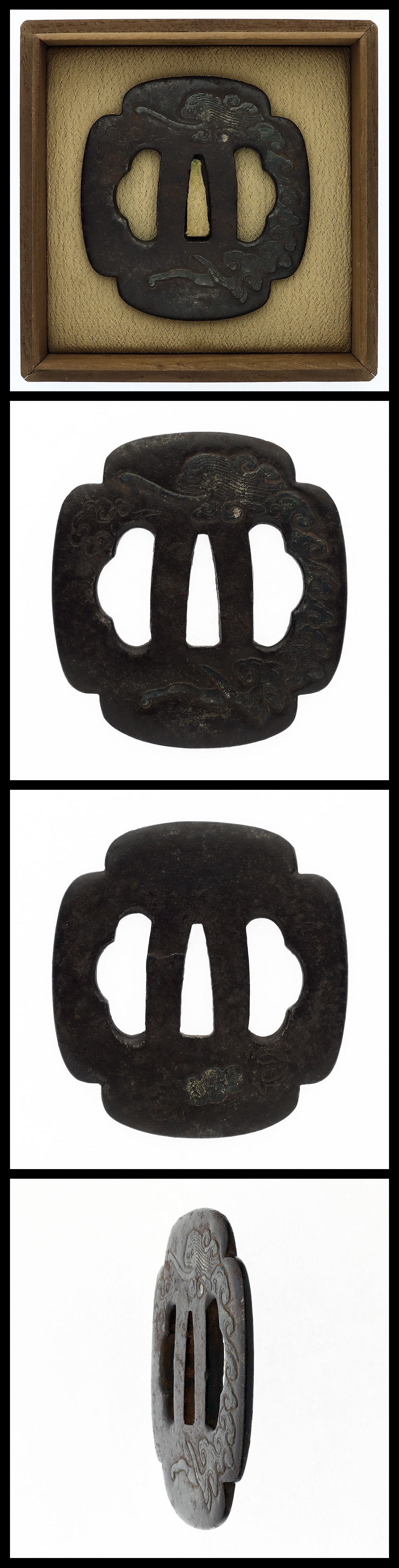 Tsuba: Cloud and Dragon Design Mumei (unsigned) (Koudai Jingo) (NBTHK Hozon Tosogu)