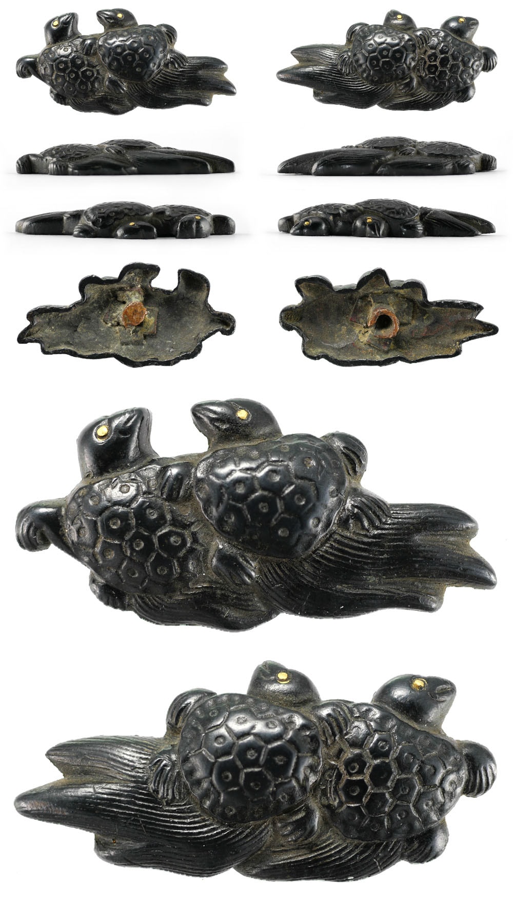 Menuki - Hozon - Two Miniature Turtles (Mumei, Ko-Kinko)