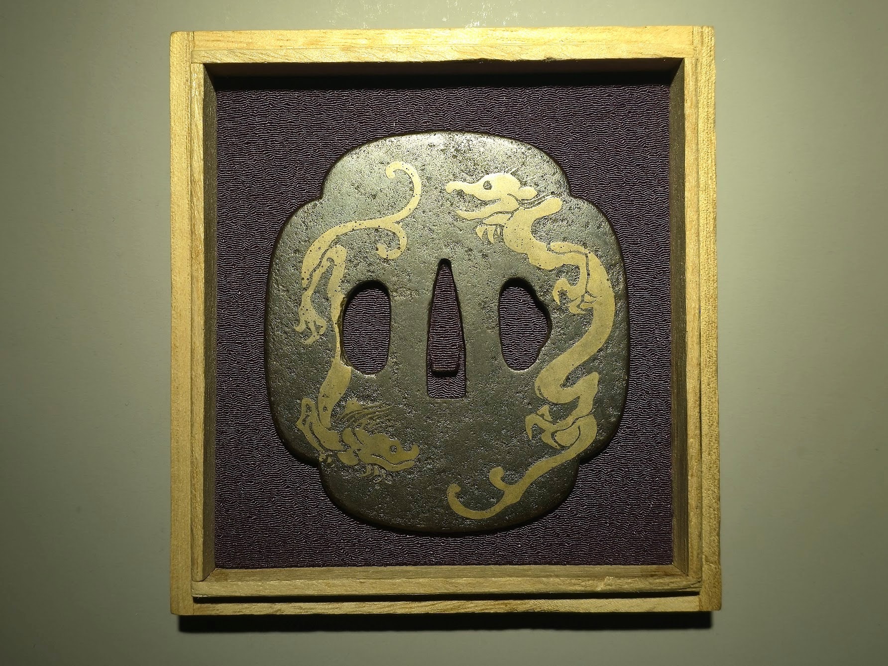 Tsuba - Rare Hazama Tsuba of Happy Dragons
