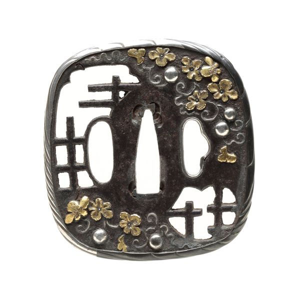 Tsuba - Yugao Motif Tsuba (Unsigned), Fittings for Koshirae