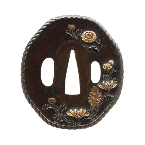菊図鍔(鐔)拵用金具