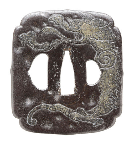 Tsuba - Hozon - by Shimizu Jingo III - Rain Dragon Design, Signed Jingo Saku (8th Generation)