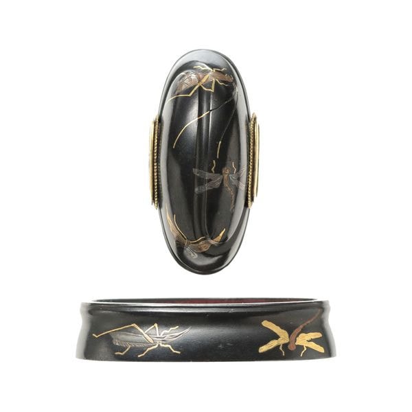 虫尽くし図縁頭 無銘 加賀象嵌