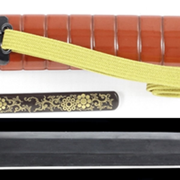 Tanto - by Motooki - Ubu-nakago Mumei, Aizu Motooki with Vermilion Inro-kizami Saya Koshirae