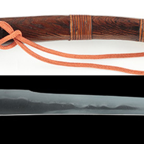 茶人山田宗徧自作 杢目模様塗柄鞘小さ刀拵 大小刀 (刀身銘)尾州犬山住大嶌道暁(茎表)拵山田宗徧自作ㇳ云 (茎裏)刃紋文久二年戌仲秋作之