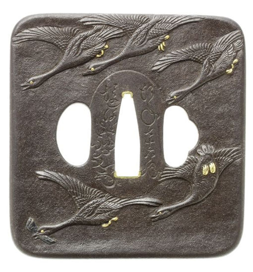 Tsuba - by Hamano Sekibun - Gansho Design - Signed Yurakusai Sekibun, 76 years old