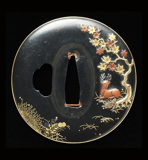 紅葉鹿図鐔 無銘 加賀象嵌